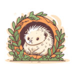 Cute cartoon hedgehog sitting in the round hole. Vector illustra