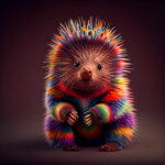 colorful-animal-with-spiky-hair-is-sitting-dark-background